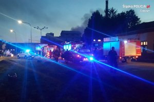 samochody służb ratowniczych na miejscu pożaru