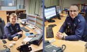 dwa zdjęcia dwóch policjantów siedzących przy biurkach