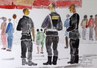 Adam POCHOPIEŃ / Policjant, 21x30 cm, rysunek/akwarela