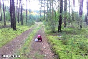 Dziecko w lesie z wiaderkiem