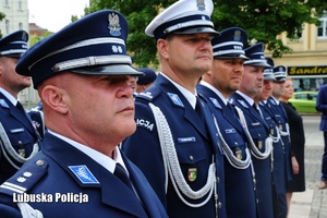 Policjanci stojący w szeregu.