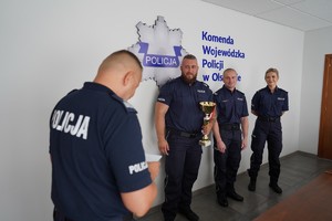 Policjanci podczas spotkania z Komendantem Wojewódzkim Policji w Olsztynie
