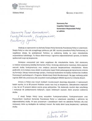 fot. list Ministra Spraw Wewnętrznych i Administracji