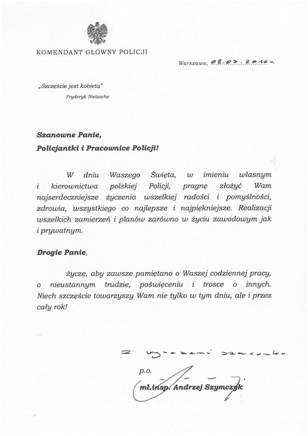 Życzenia od Komendanta Głównego Policji dla Pań