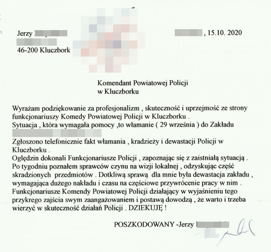 Treść podziękowań dostępna cyfrowo znajduje sie pod komunikatem