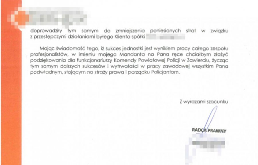skan podziękowań, treść dostępna cyfrowa w załączniku