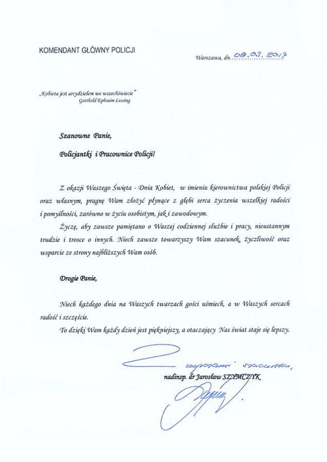 Życzenia od Komendanta Głównego Policji