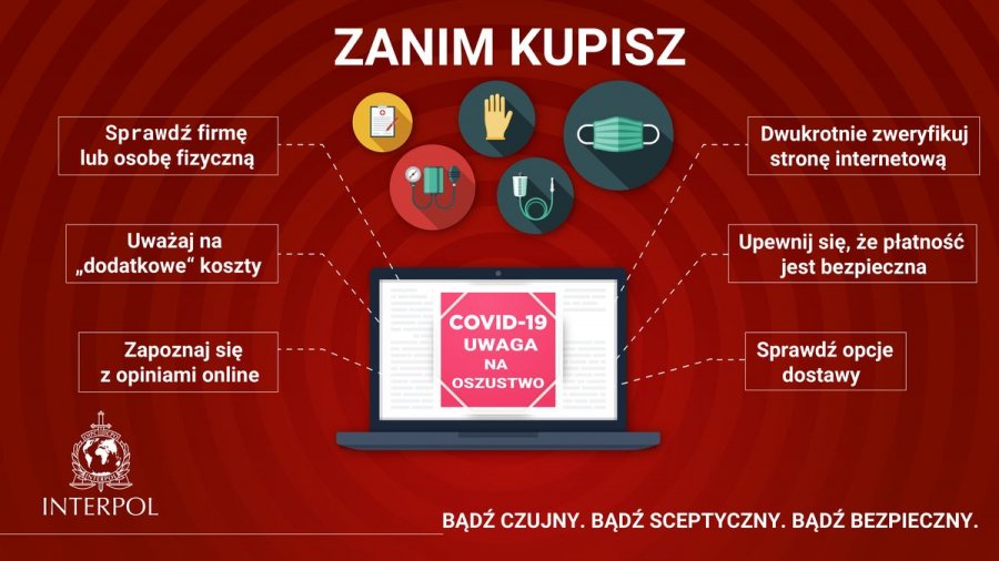 Infografika przedstawiającą zasady przedstawione w tekście, które wystarczy stosować przed zakupami w Internecie, aby uchronć się przed oszustwem.