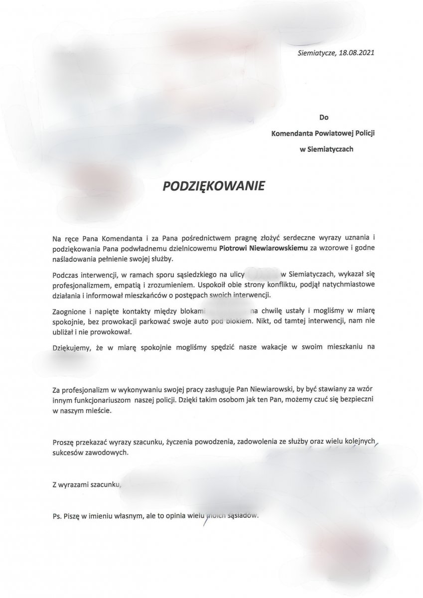 Treść podziękowań dostępna cyfrowo znajduje sie pod komunikatem