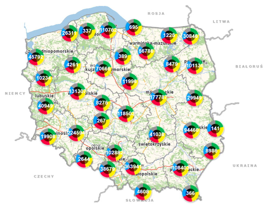 Zrzut ekranu pokazujący wygląd Krajowej Mapy Zagrożeń Bezpieczeństwa.