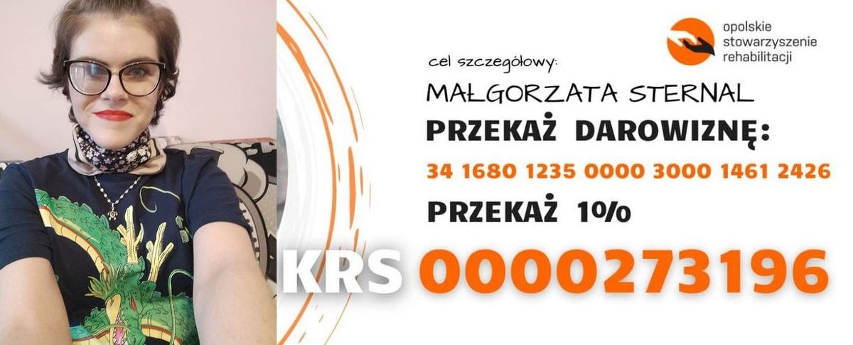 plakat, z prośbą o przelanie 1% podatku, którego deskrypcja znajduje się pod tekstem