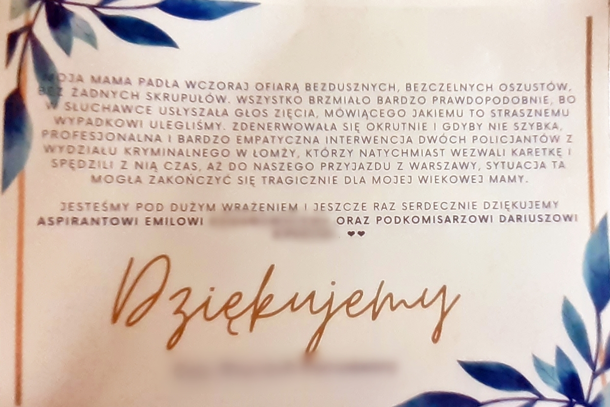 zdjęcie podziękowań, treść dostępna cyfrowo w załączniku