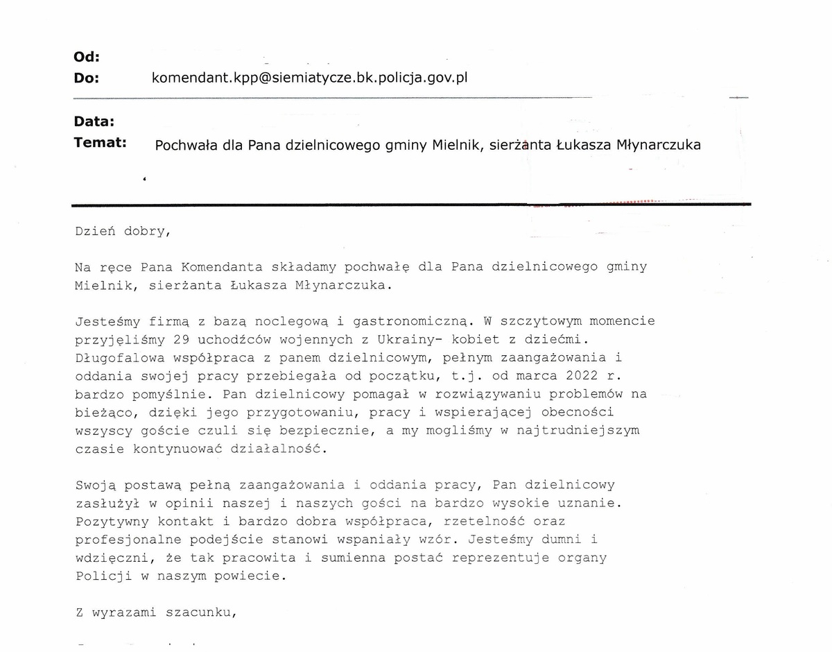 zdjęcie podziękowań dla dzielnicowego 
