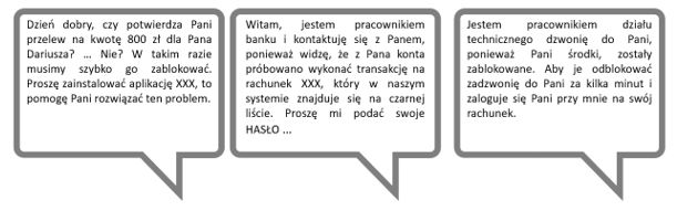 Przykłady rozmów, w których osuści podszywają się pod banki lub instytucj zaufania publicznego