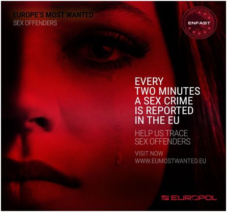 Plakat kampanii Europe’s Most Wanted Sex Offenders