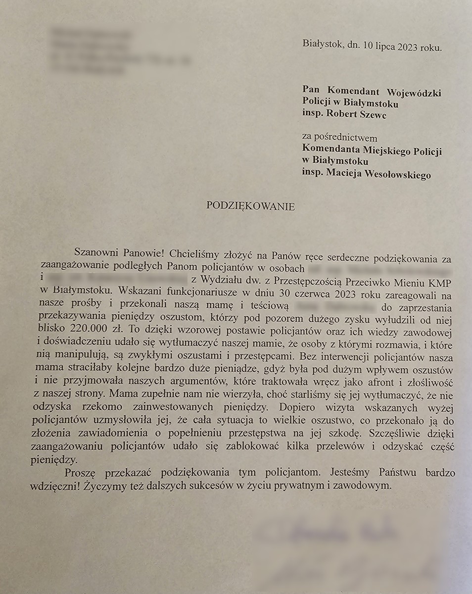 zdjęcie nadesłanych podziękowań