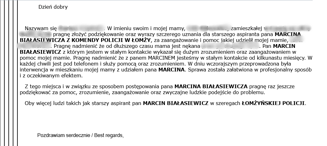 zdjęcie przesłanych podziękowań