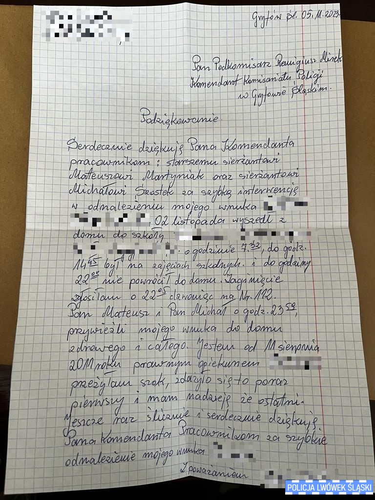zdjęcie listu z podziękowaniami