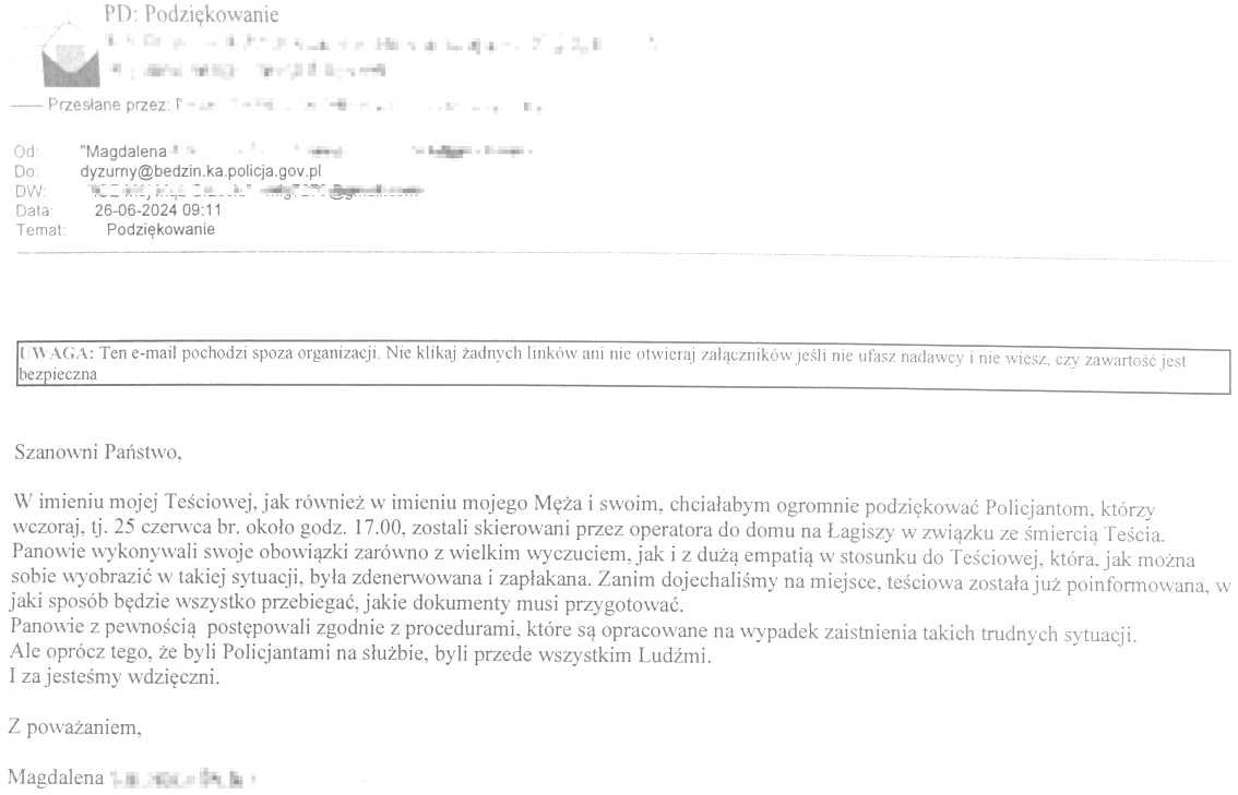 podziękowania, których opis zamieszczony jest pod tekstem