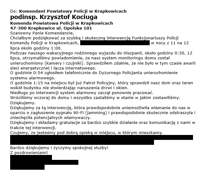 Treść podziękowań.
