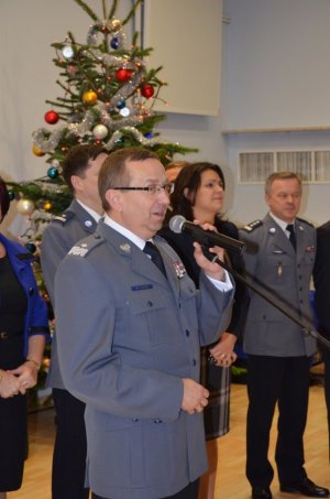 Zdjęcie przedstawia spotkanie wigilijne pionu logistycznego KGP