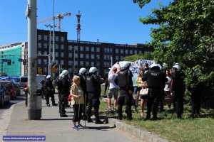 Policjanci zabezpieczają manifestację