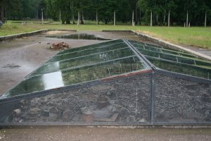 Zdjęcie z Muzeum Auschwitz – Birkenau teren Muzeum Brzezince, miejsce znalezienia fragmentów maszynki , fragmentu łyżeczki oraz dwóch szkieł.