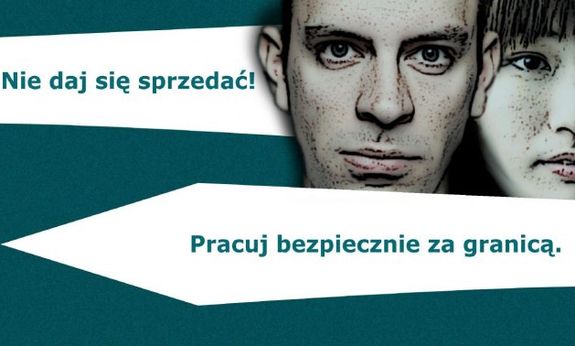 Zdjęcie poglądowe z napisem: Jak nie stać się ofiarą handlu ludźmi