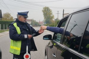 Policjant podczas kontroli drogowej