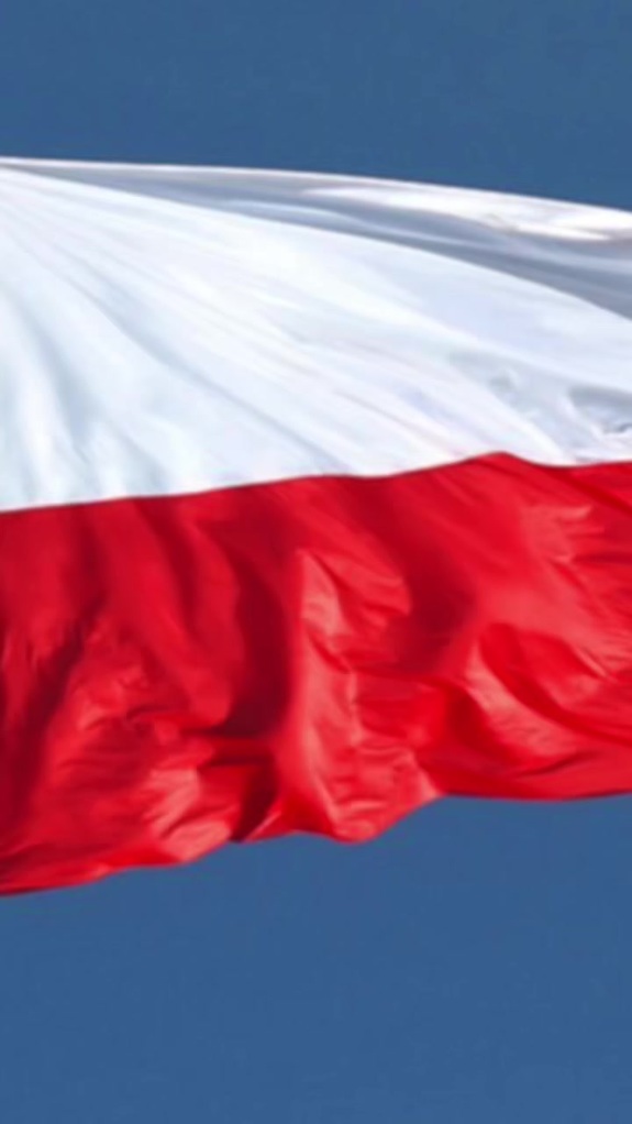Powiewająca na tle błękitnego nieba flaga polski.