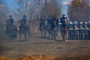 Ćwiczenia policji konnej i mundurowych z oddziału