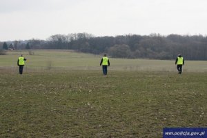 policjanci w tyralierze przeszukujący teren