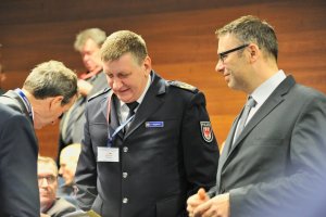 Uczestnicy międzynarodowej konferencję pod nazwą „25 lat współpracy Policji Lubuskiej i Landu Brandenburgia – gwarantem bezpieczeństwa regionalnego”