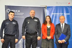 briefing prasowy, poświęcony współpracy Uniwersytetu Śląskiego oraz Komendy Wojewódzkiej Policji w Katowicach