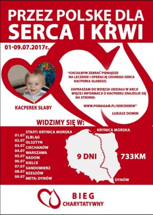 plakat promujący charytatywny bieg &quot;Dla serca i krwi&quot;