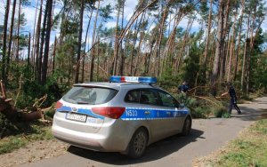 Policjanci podczas działań po przejściu nawałnicy przez Pomorze