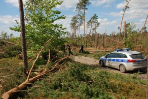 Policjanci podczas działań po przejściu nawałnicy przez Pomorze