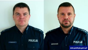 Iławscy dzielnicowi st. asp. Dominik Siestrzewitowski oraz z mł. asp. Daniel Bonisławski