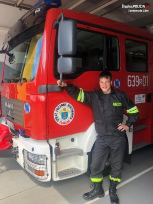 Piotr Pilot druh Młodzieżowych Drużyn Pożarniczych w Ochotniczej Straży Pożarnej „Florian” w Strzybnicy
