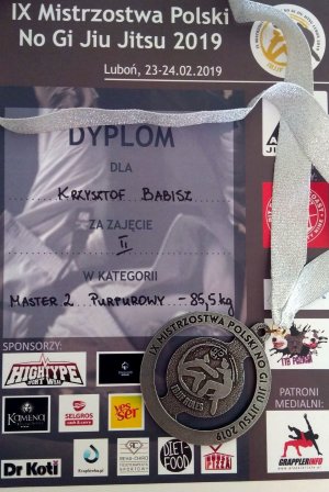 Dyplom dla asp.Krzysztofa Babisza za zajęcie II miejsca w brazylijskim Jiu – Jitsu