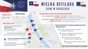 grafika przedstawiająca organizację ruchu kołowego i pieszego w dniu defilady &quot;Silni w sojuszach&quot;