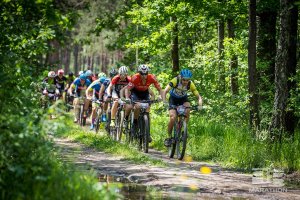 zawodnicy podczas wyścigu w lesie podczas LOTTO Poland Bike Marathon w Urszulinie