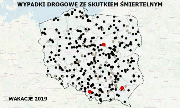 Mapa wypadków drogowych ze skutkiem śmiertelnym