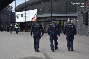 Policja patrolująca okolice w których odbywała się konferencja antydopingowa