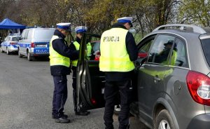 Policjanci przeprowadzają kontrolę drogową