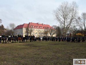 policjanci z psami i policjanci na koniach