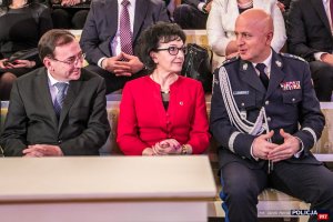 Gala podsumowująca obchody 100. Rocznicy Powołania Policji Państwowej -  min. MSWiA Mariusz Kamiński, Marszałek Sejmu Elżbieta Witek i gen. insp. Jarosław Szymczyk