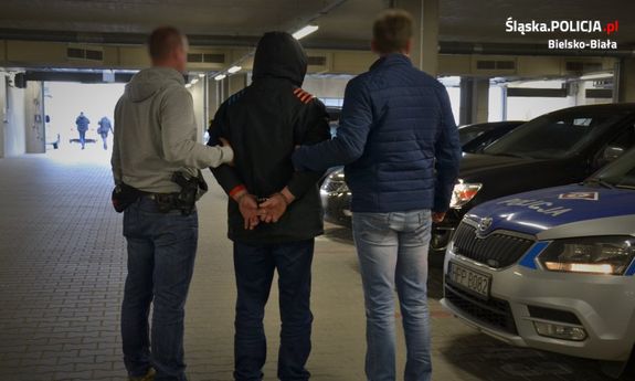 Prowadzany zatrzymany przez dwóch policjantów