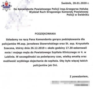 Podziękowanie dla policjantów