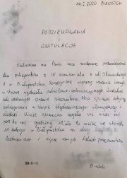 list od obywatela z podziękowaniami dla białostockich policjantów za szybkie zatrzymanie złodziei